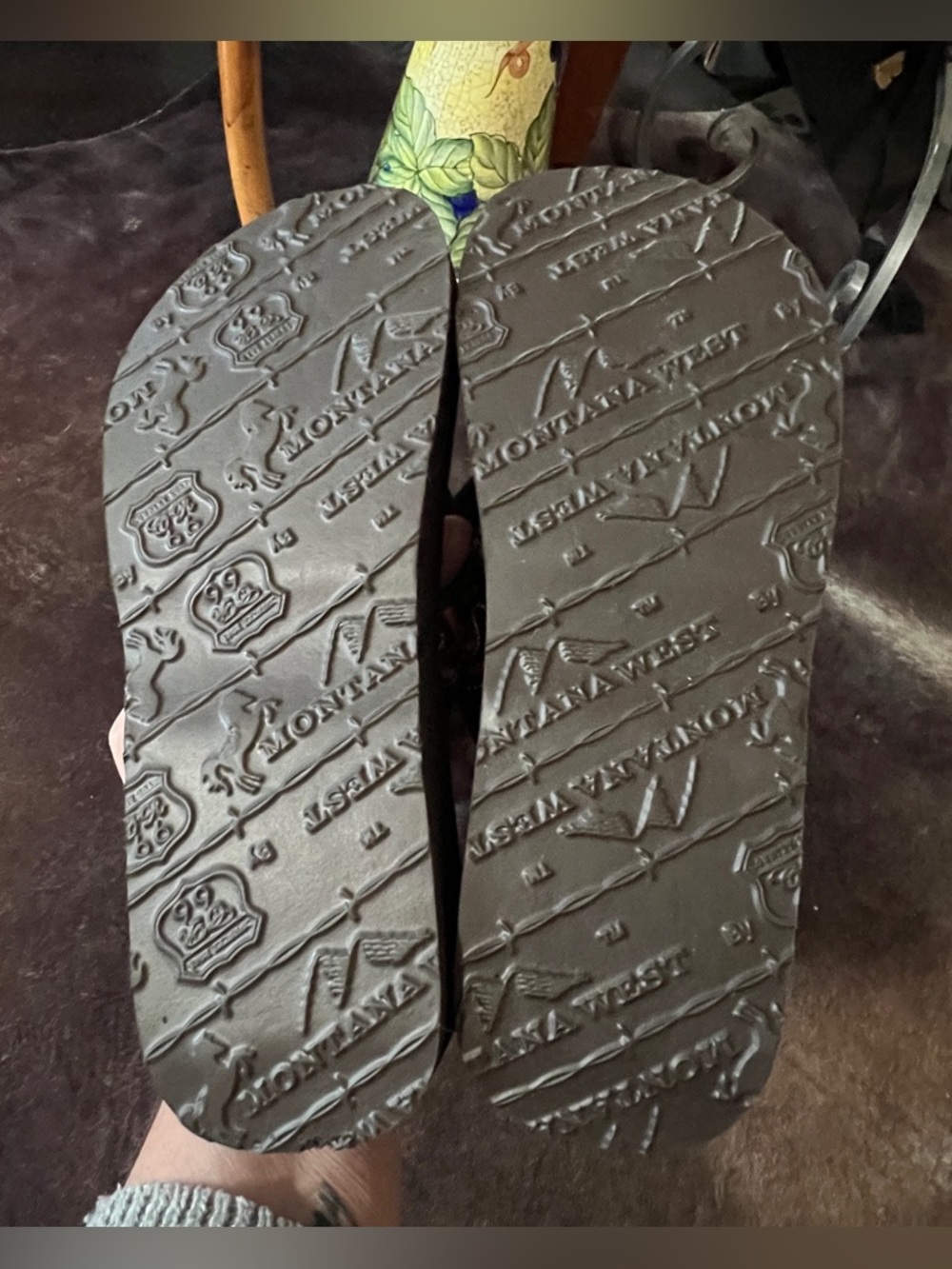 Montana West Embellished Brown & Orange Wedge Flip Flops with Crystal Accent - Picture 5 of 5